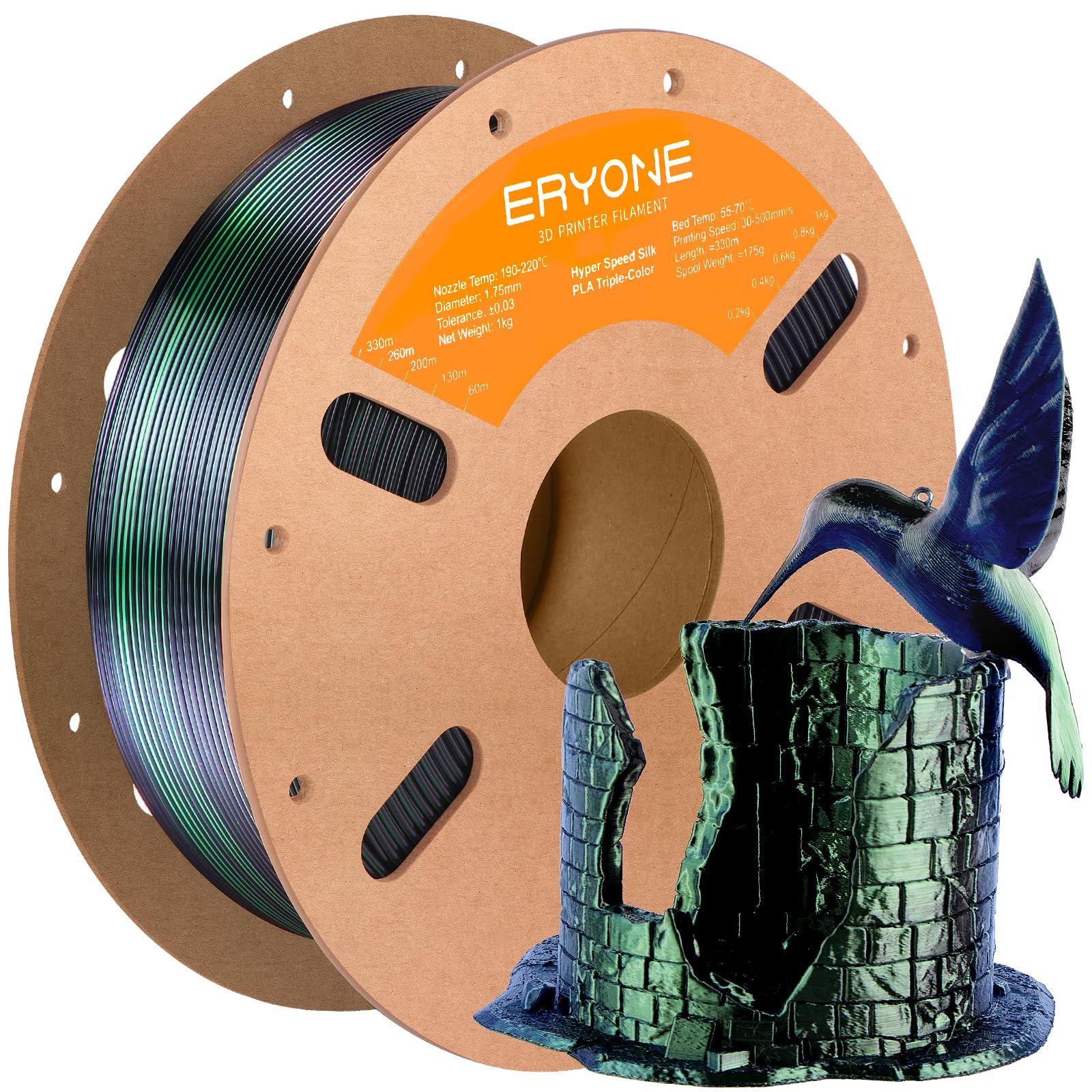 ERYONE Silk Filament PLA+ 1.75mm Shiny 3D Printer Filament, Multicolor PLA 4 in 1, 1kg (2.2LBS)/Spool, HS Silk Quadruple Color Aurora Dream (Teal Green & Violet & Electric Pink & Indigo)