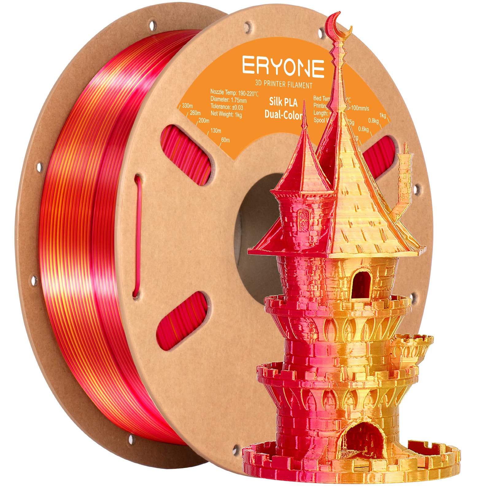 ERYONE Silk Tri Color PLA Filament 3D Printer 1.75mm +/- 0.03mm, Multicolor Filament Tricolor PLA Bundle 2KG Cardboard Spool, Red Blue Green
