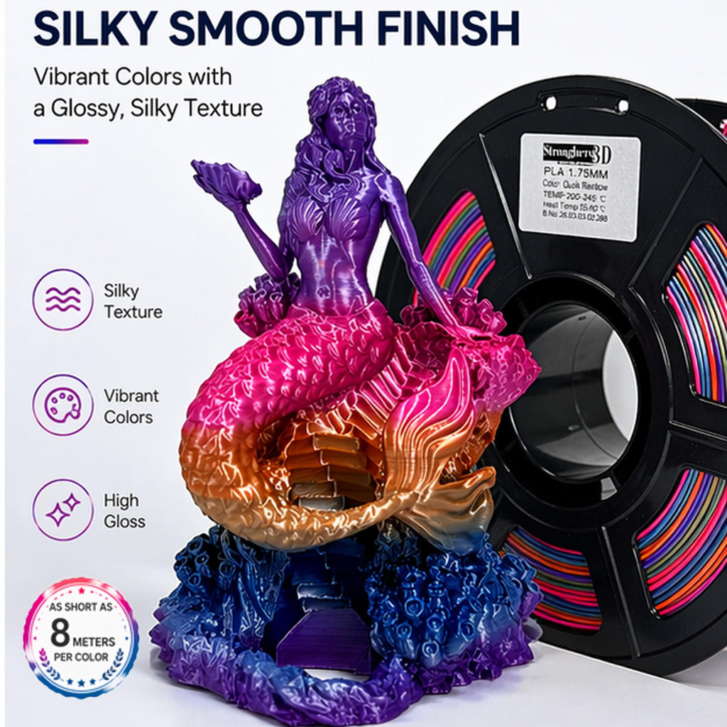 PLA Rainbow Silk Filament,Multi Color,Net Weight 1kg(2.2lbs) Accuracy +/-0.05mm