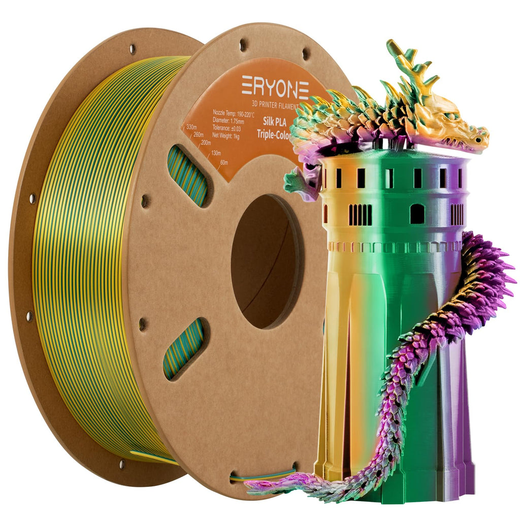 ERYONE Silk Tri Color PLA Filament 3D Printer 1.75mm +/- 0.03mm, Multicolor Filament Tricolor PLA Bundle 2KG Cardboard Spool, Red Blue Green