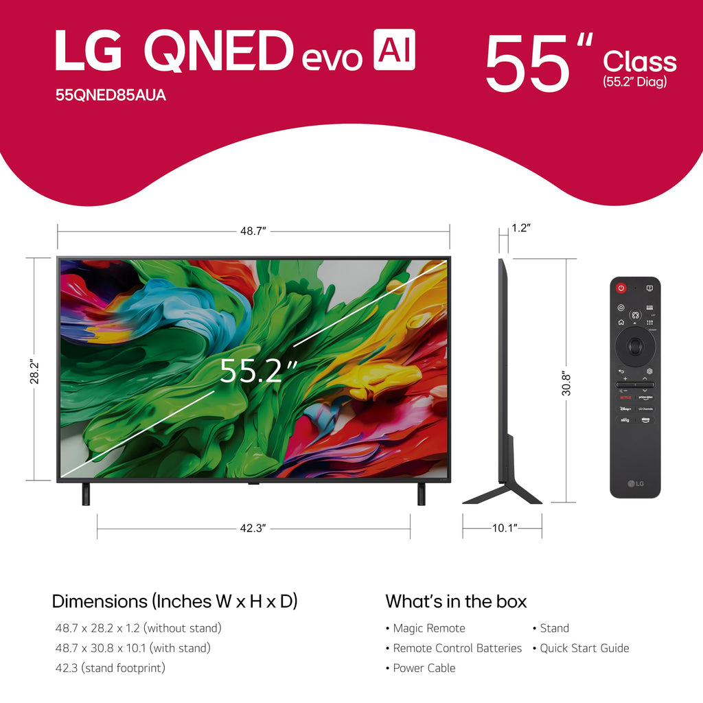 LG 55-Inch Class QNED evo AI QNED85A Series Mini LED 4K Smart TV w/AI Picture, AI Sound, HDR10, AI Super Upscaling 4K, Filmmaker Mode, Wow Orchestra, Alexa Built-in (55QNED85AUA, 2025)