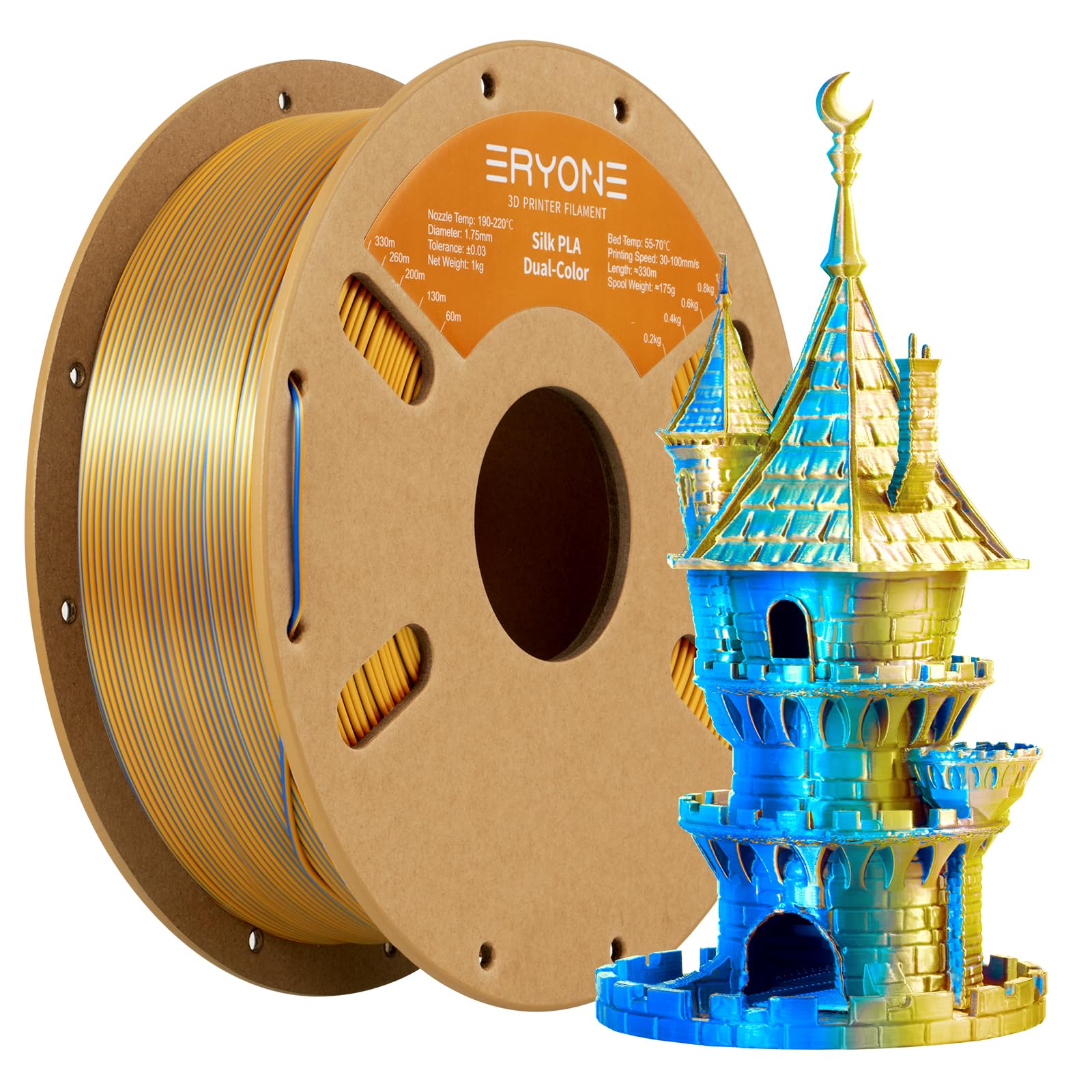 ERYONE Silk Tri Color PLA Filament 3D Printer 1.75mm +/- 0.03mm, Multicolor Filament Tricolor PLA Bundle 2KG Cardboard Spool, Red Blue Green