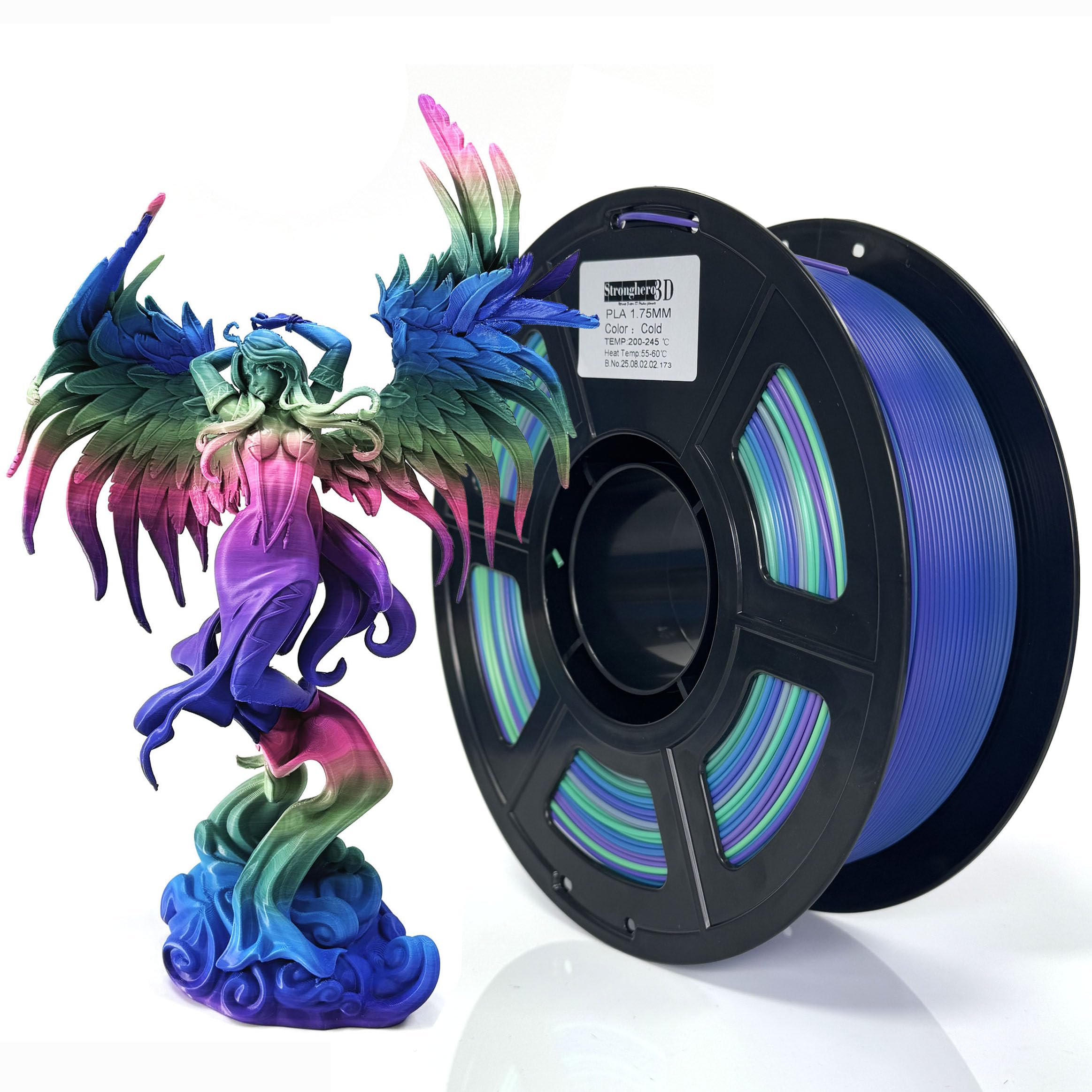 PLA Rainbow Silk Filament,Multi Color,Net Weight 1kg(2.2lbs) Accuracy +/-0.05mm