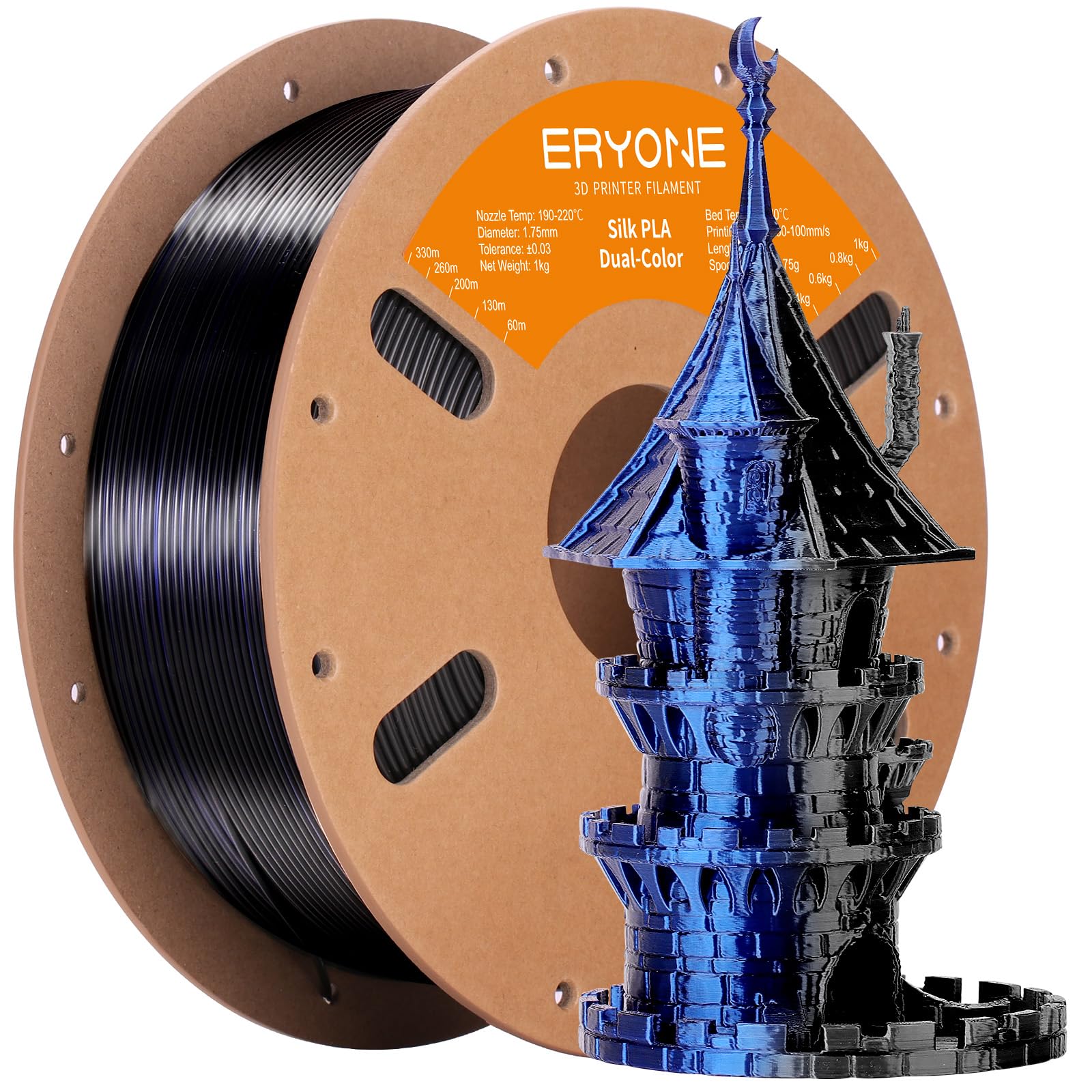 ERYONE Silk Tri Color PLA Filament 3D Printer 1.75mm +/- 0.03mm, Multicolor Filament Tricolor PLA Bundle 2KG Cardboard Spool, Red Blue Green