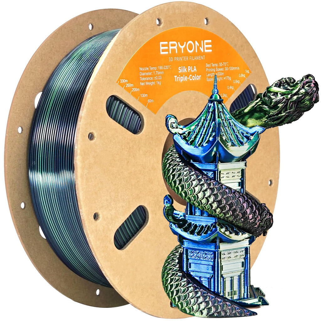 ERYONE Silk Tri Color PLA Filament 3D Printer 1.75mm +/- 0.03mm, Multicolor Filament Tricolor PLA Bundle 2KG Cardboard Spool, Red Blue Green