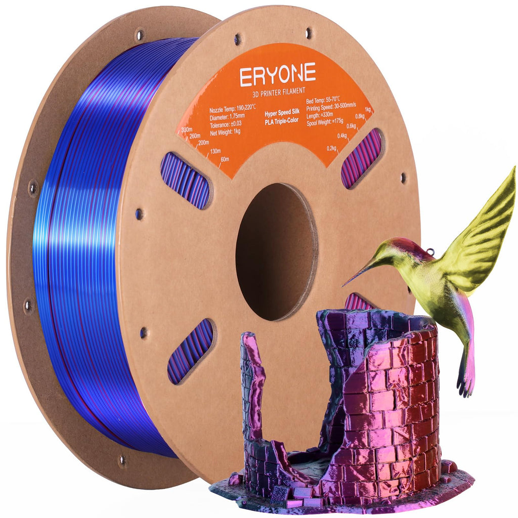 ERYONE Silk Filament PLA+ 1.75mm Shiny 3D Printer Filament, Multicolor PLA 4 in 1, 1kg (2.2LBS)/Spool, HS Silk Quadruple Color Aurora Dream (Teal Green & Violet & Electric Pink & Indigo)