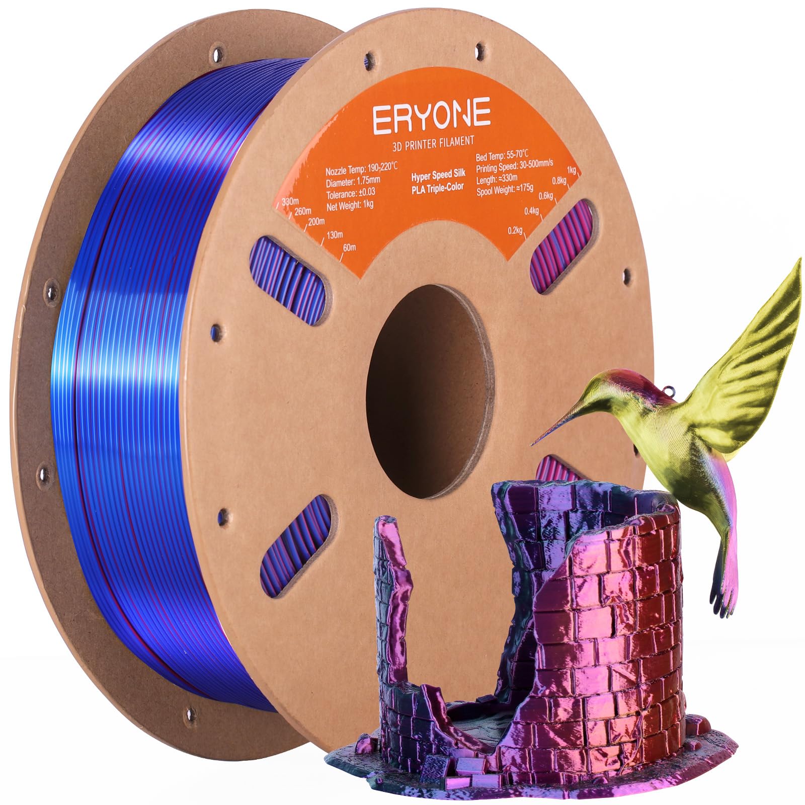 ERYONE Silk Filament PLA+ 1.75mm Shiny 3D Printer Filament, Multicolor PLA 4 in 1, 1kg (2.2LBS)/Spool, HS Silk Quadruple Color Aurora Dream (Teal Green & Violet & Electric Pink & Indigo)