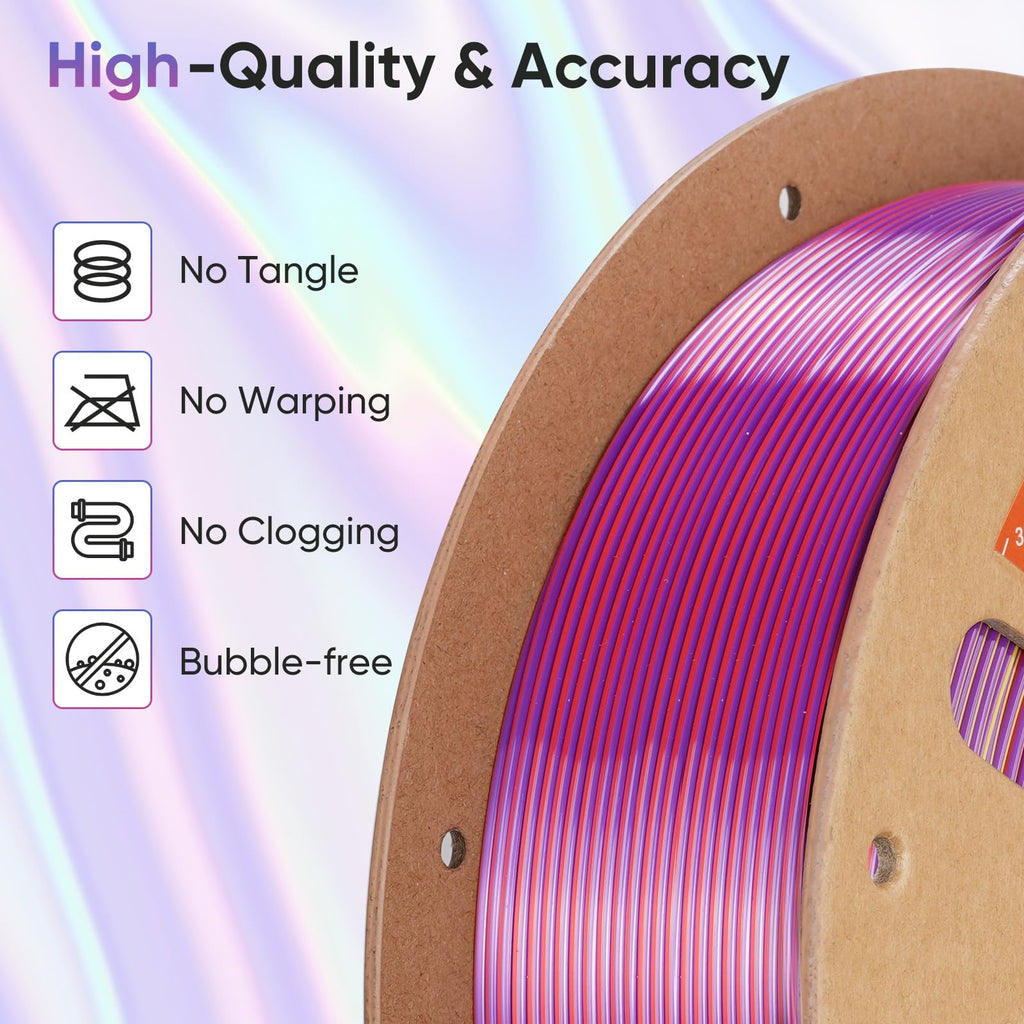 ERYONE Silk Filament PLA+ 1.75mm Shiny 3D Printer Filament, Multicolor PLA 4 in 1, 1kg (2.2LBS)/Spool, HS Silk Quadruple Color Aurora Dream (Teal Green & Violet & Electric Pink & Indigo)