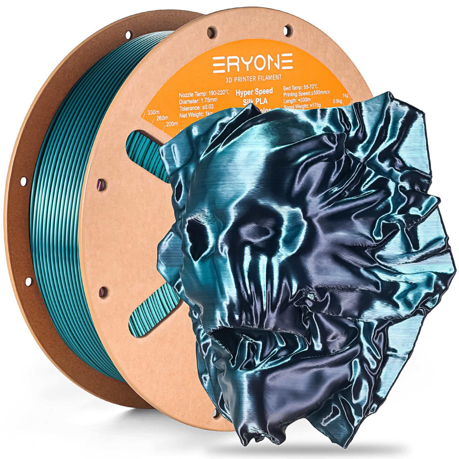 ERYONE Silk Filament PLA+ 1.75mm Shiny 3D Printer Filament, Multicolor PLA 4 in 1, 1kg (2.2LBS)/Spool, HS Silk Quadruple Color Aurora Dream (Teal Green & Violet & Electric Pink & Indigo)