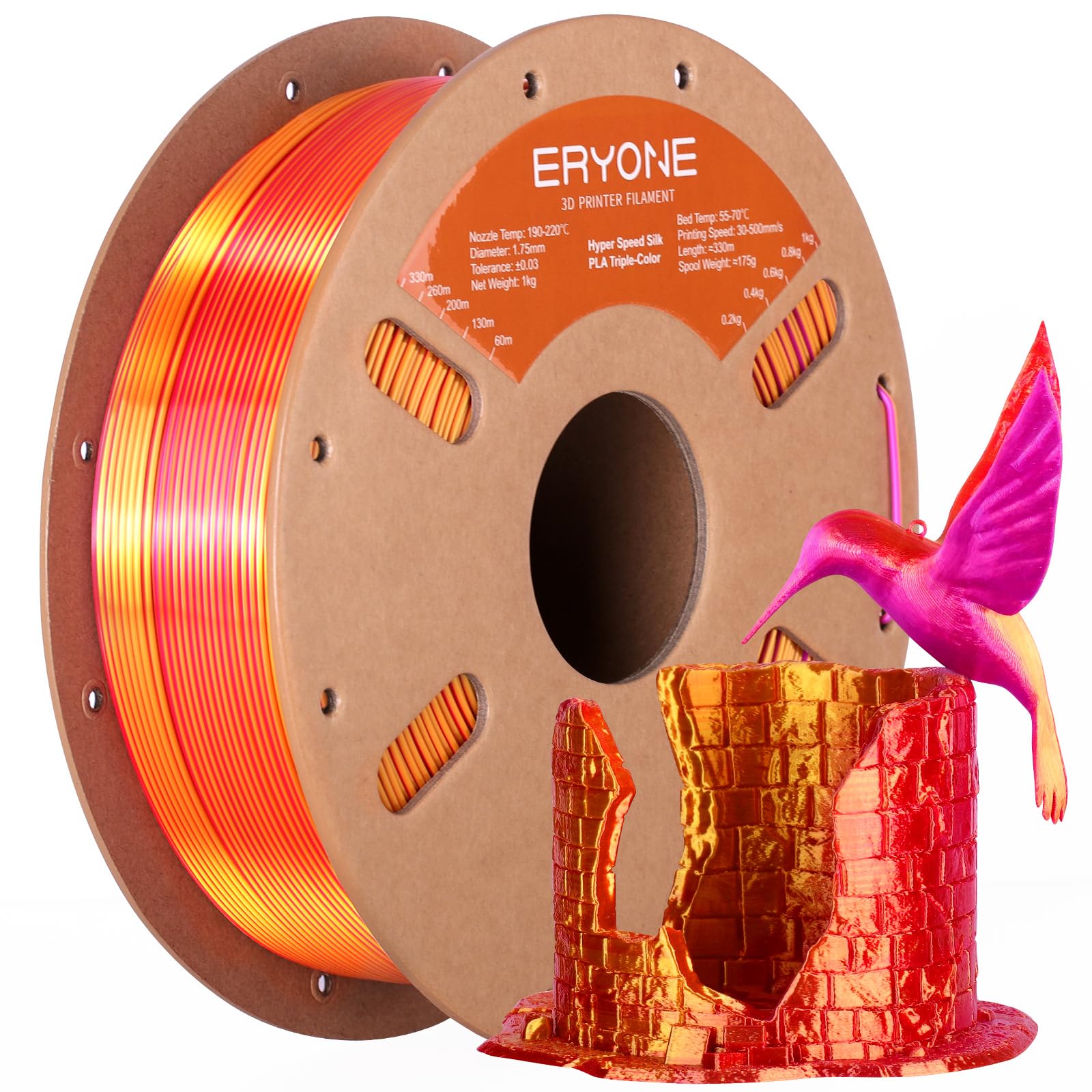 ERYONE Silk Filament PLA+ 1.75mm Shiny 3D Printer Filament, Multicolor PLA 4 in 1, 1kg (2.2LBS)/Spool, HS Silk Quadruple Color Aurora Dream (Teal Green & Violet & Electric Pink & Indigo)