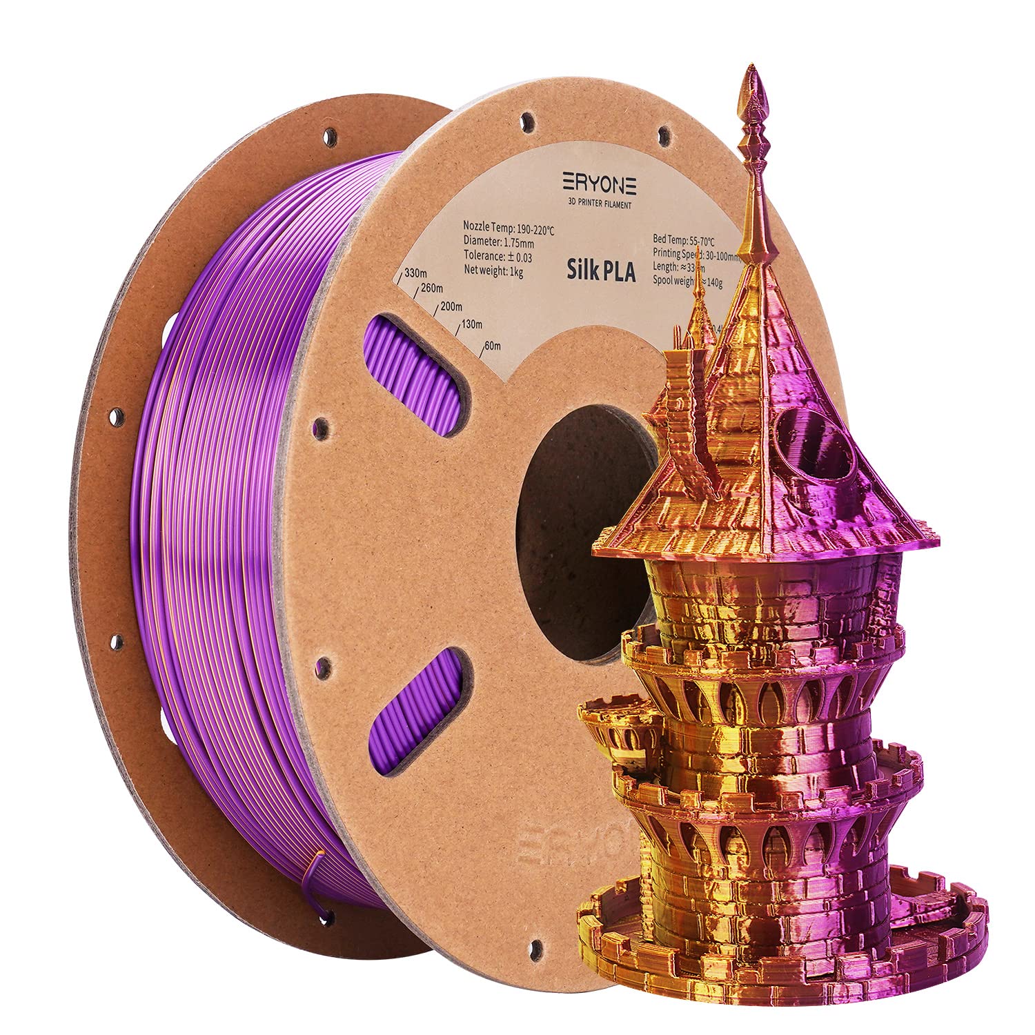 ERYONE Silk Tri Color PLA Filament 3D Printer 1.75mm +/- 0.03mm, Multicolor Filament Tricolor PLA Bundle 2KG Cardboard Spool, Red Blue Green