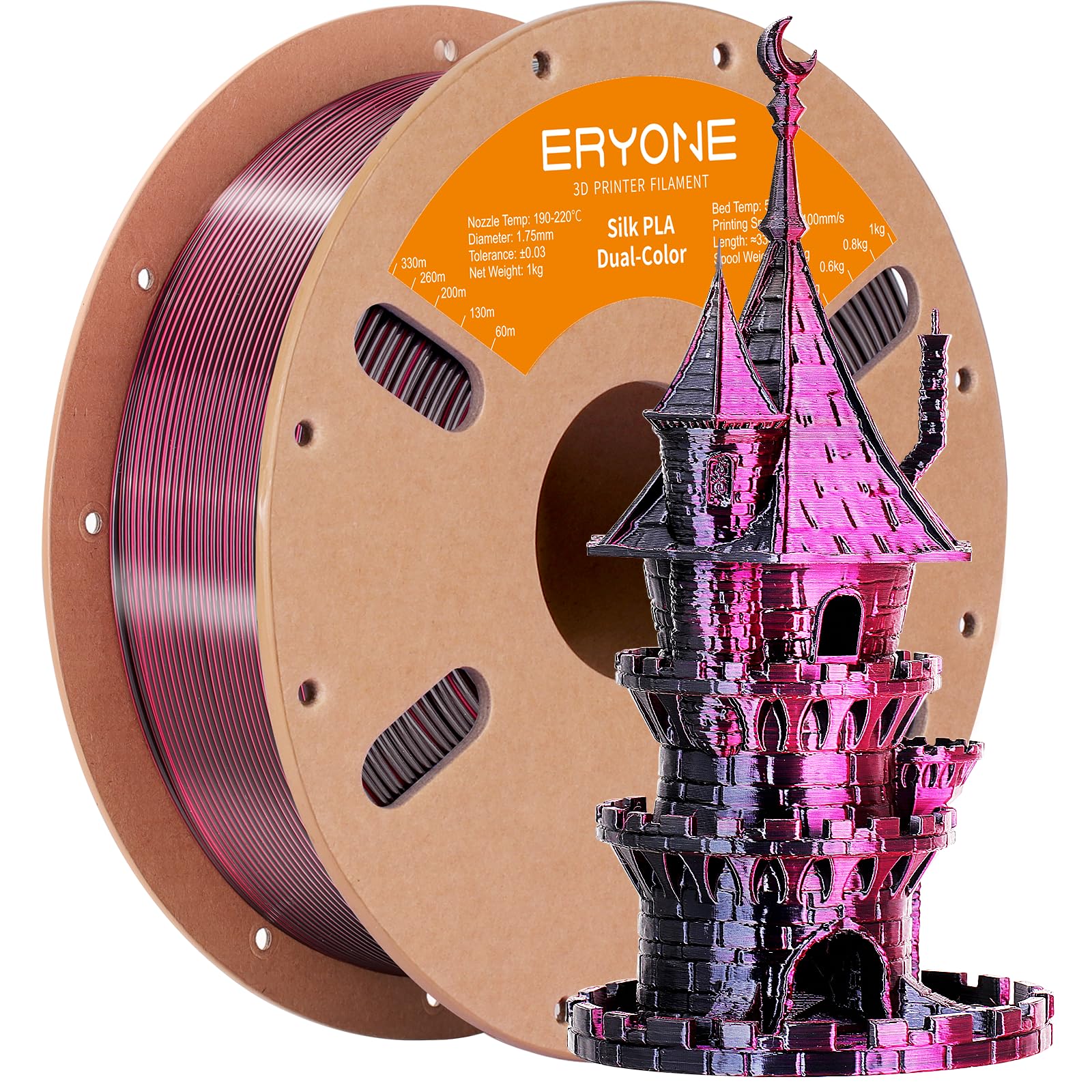 ERYONE Silk Tri Color PLA Filament 3D Printer 1.75mm +/- 0.03mm, Multicolor Filament Tricolor PLA Bundle 2KG Cardboard Spool, Red Blue Green