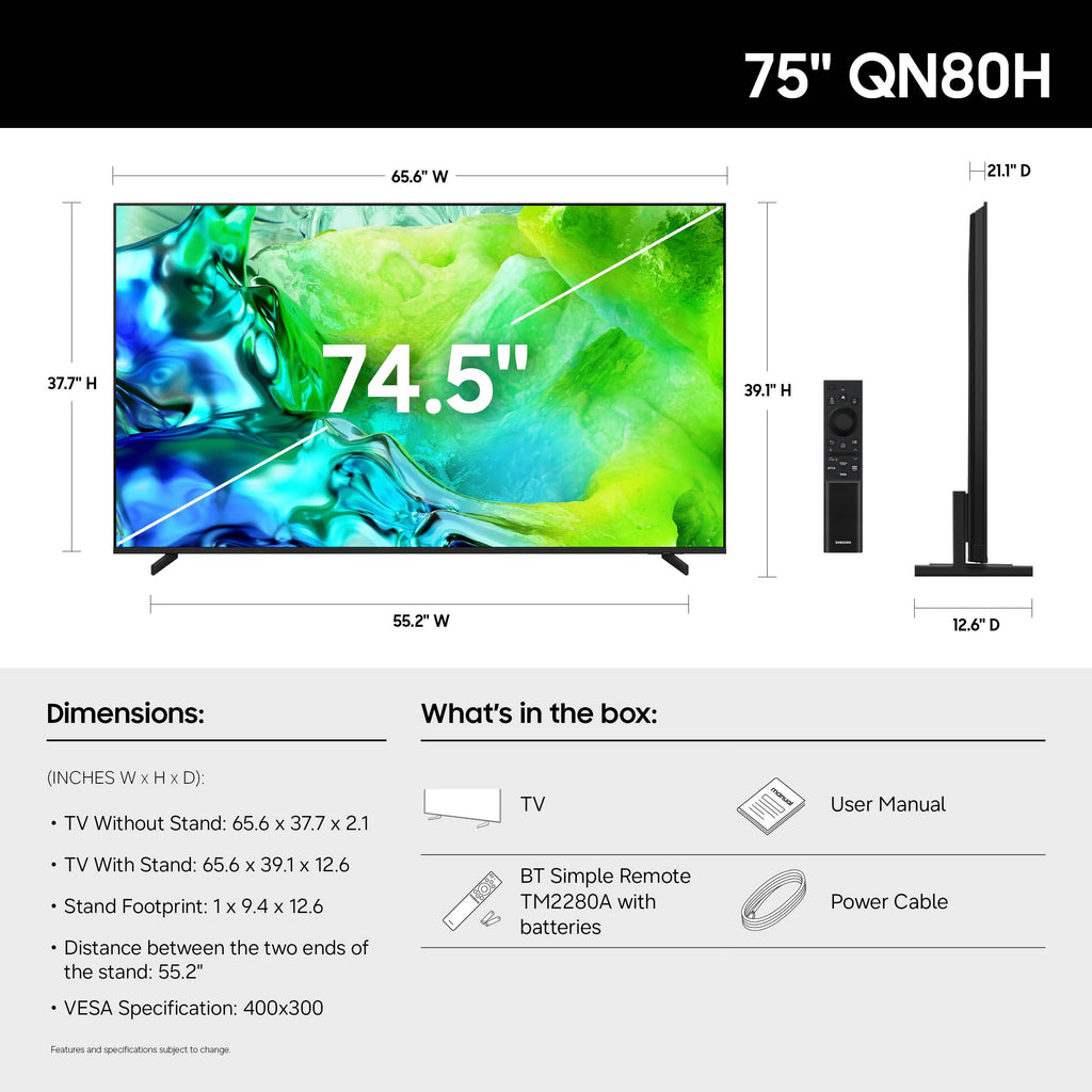 Samsung 65-Inch Class Neo QLED QN80H Series Samsung Vision AI Smart TV (2026 Model, 65QN80H) Quantum Mini LED Full Array, Motion Xcelerator 144Hz, 4K AI Upscaling, Alexa Built-in