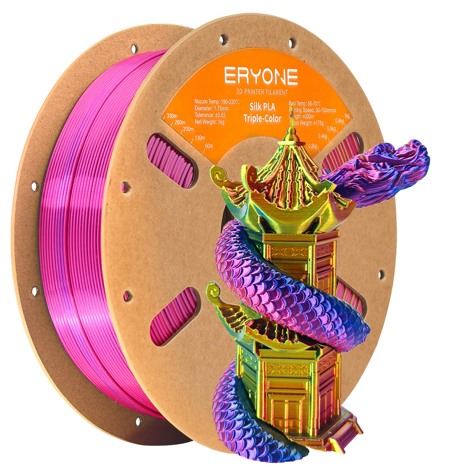 ERYONE Silk Tri Color PLA Filament 3D Printer 1.75mm +/- 0.03mm, Multicolor Filament Tricolor PLA Bundle 2KG Cardboard Spool, Red Blue Green