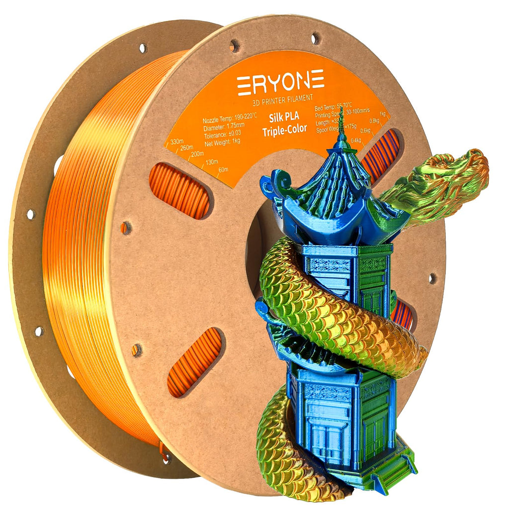 ERYONE Silk Tri Color PLA Filament 3D Printer 1.75mm +/- 0.03mm, Multicolor Filament Tricolor PLA Bundle 2KG Cardboard Spool, Red Blue Green