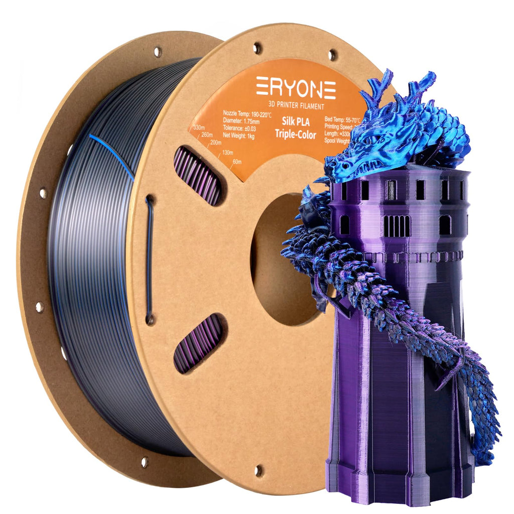 ERYONE Silk Tri Color PLA Filament 3D Printer 1.75mm +/- 0.03mm, Multicolor Filament Tricolor PLA Bundle 2KG Cardboard Spool, Red Blue Green