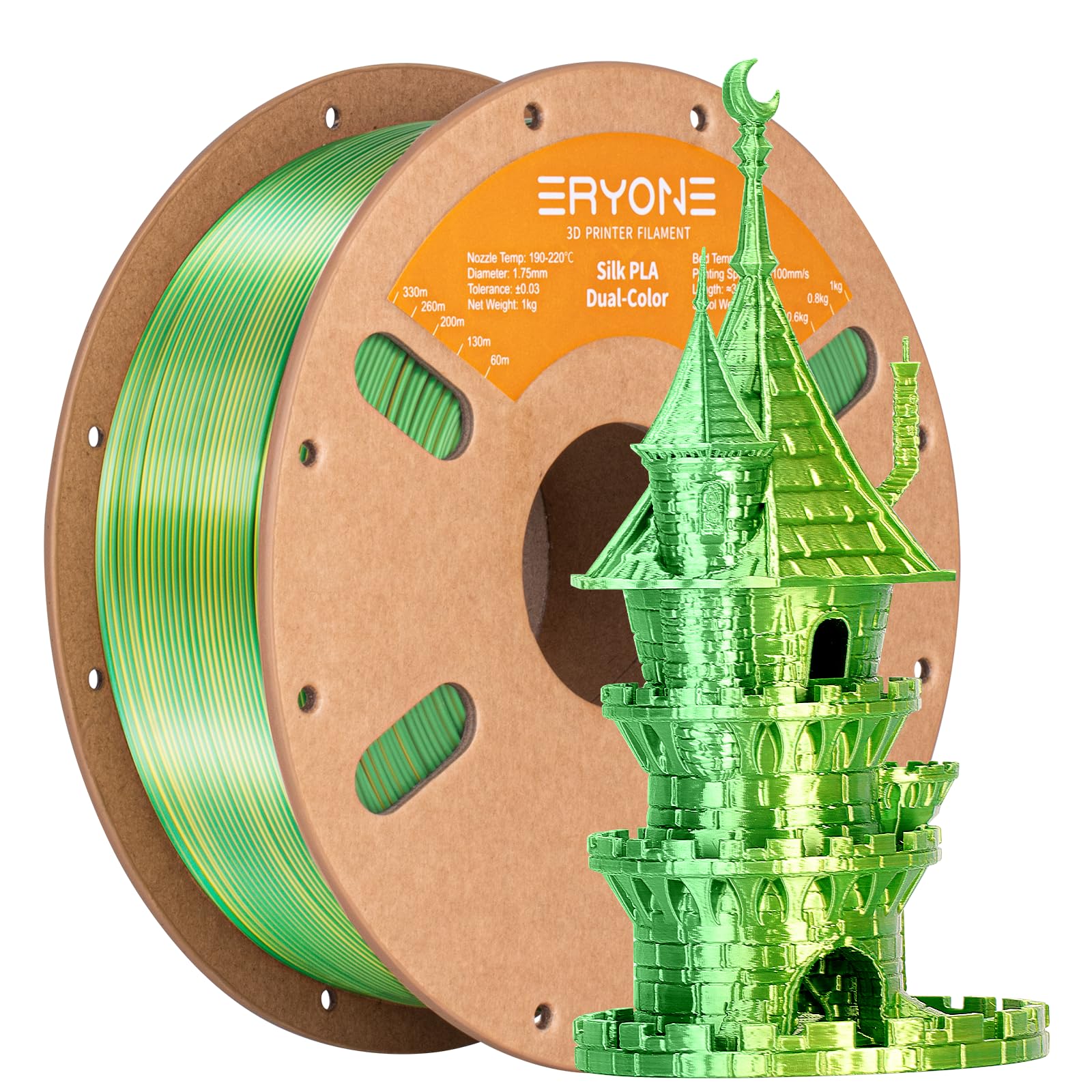 ERYONE Silk Tri Color PLA Filament 3D Printer 1.75mm +/- 0.03mm, Multicolor Filament Tricolor PLA Bundle 2KG Cardboard Spool, Red Blue Green