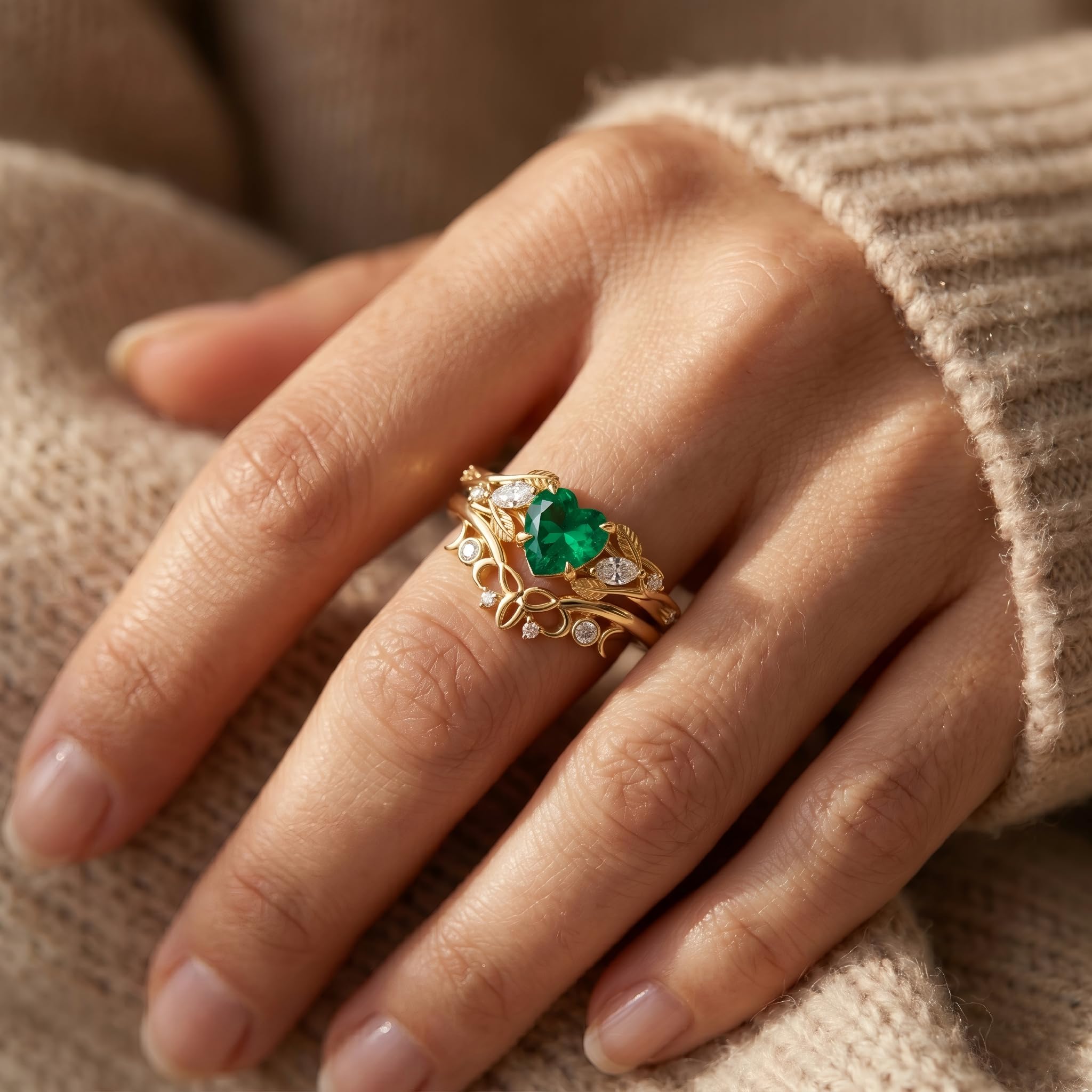 1-3CT Emerald Rings for Women 10K /14K /18K Solid Gold Emerald Engagement Ring May Birthstone Gemstone Wedding Promise Ring for Her Free Engraving