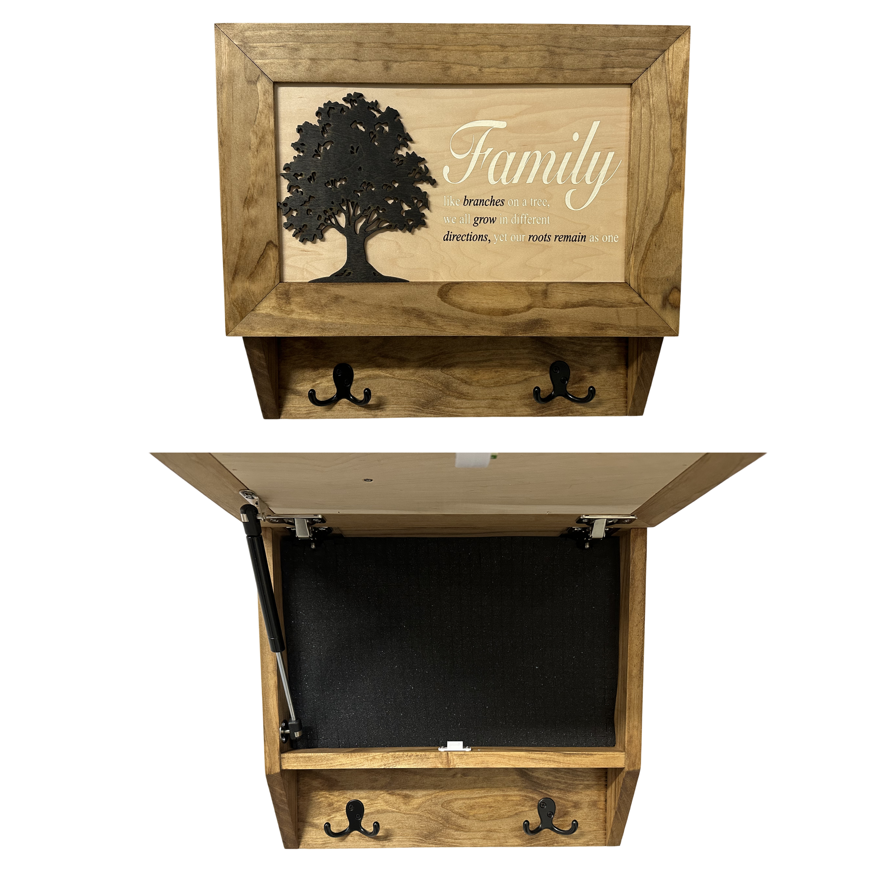 Family Tree Gun Safe Coat Rack - Handcrafted Wooden Gun Cabinets - Gun Shelf Hidden Storage for Rifles, Shotguns, & Handguns - Quick Access Wall Safe