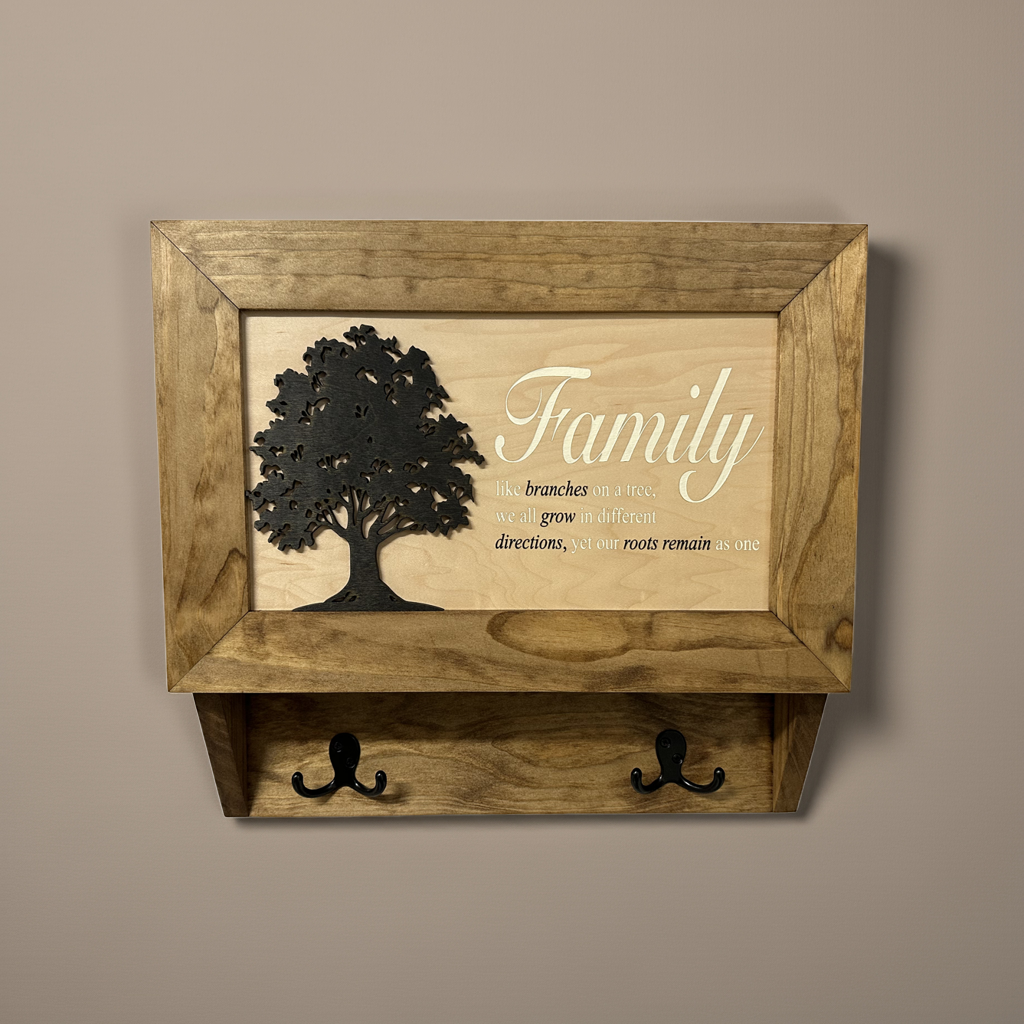 Family Tree Gun Safe Coat Rack - Handcrafted Wooden Gun Cabinets - Gun Shelf Hidden Storage for Rifles, Shotguns, & Handguns - Quick Access Wall Safe