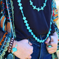 **Long Turquoise Beaded Cross Necklace 258L