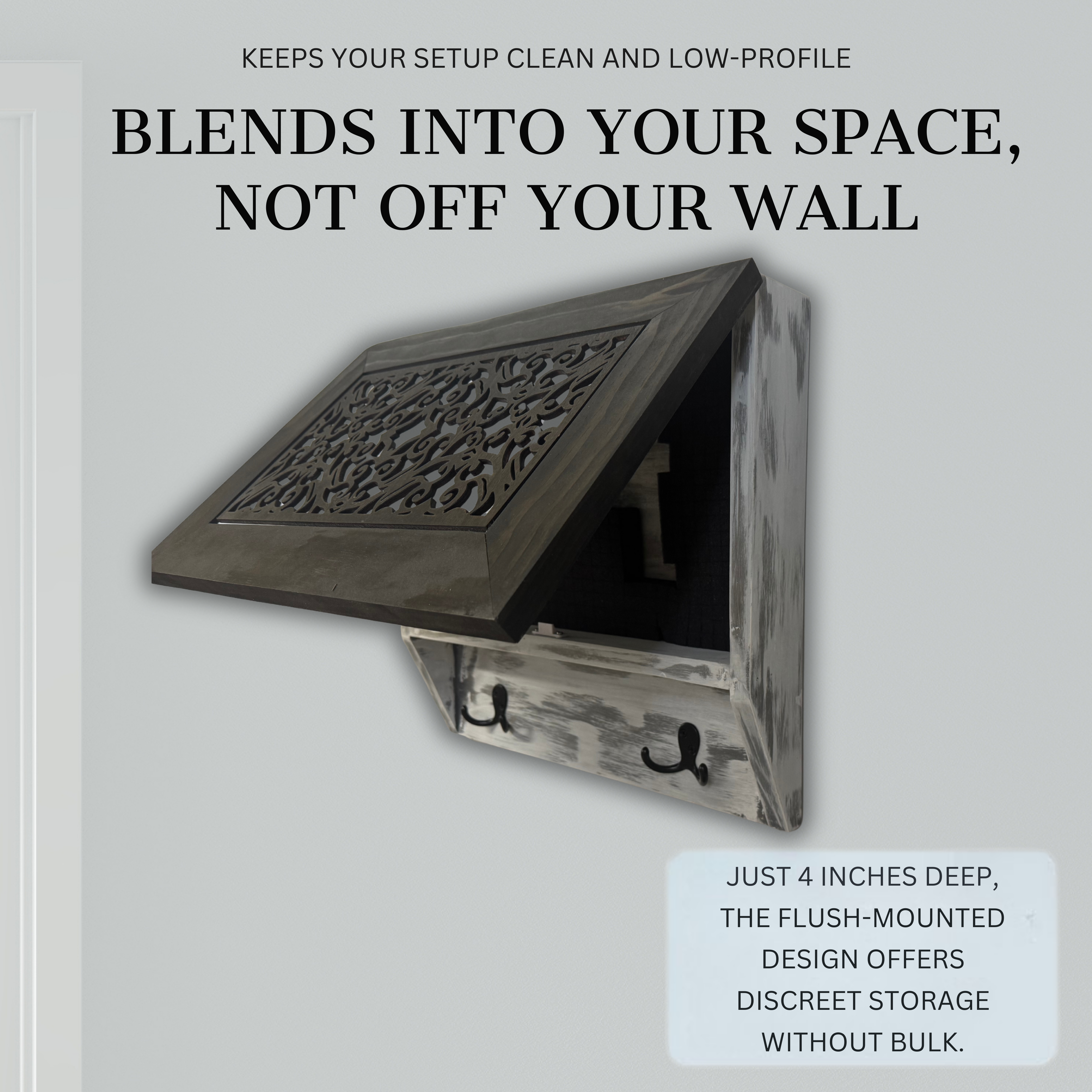 Rustic Diamond Hidden Gun Cabinet – Ornate Concealment Coat Rack with Multi-Purpose Hooks