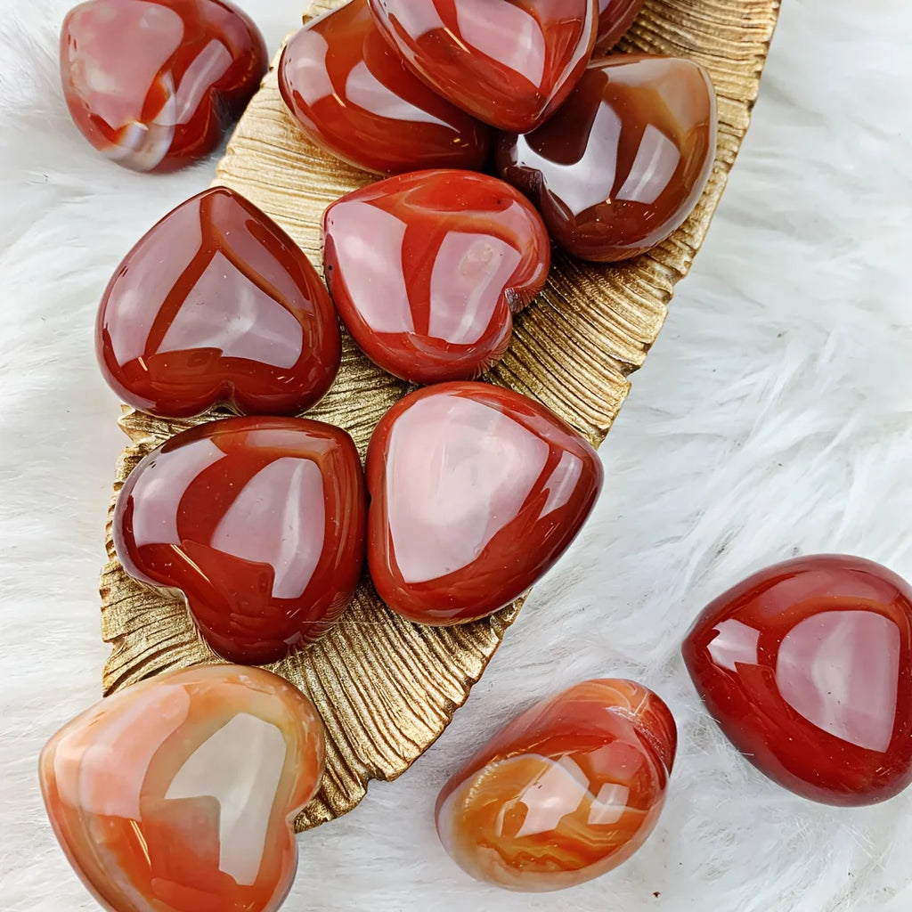 3/5/10pcs Natural Red Agate Heart Crystal, Hand Carved