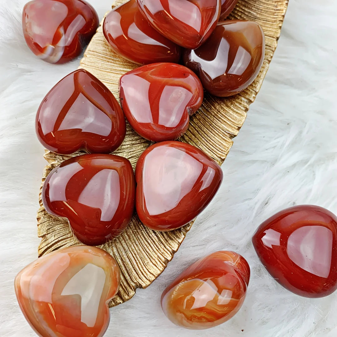 3/5/10pcs Natural Red Agate Heart Crystal, Hand Carved