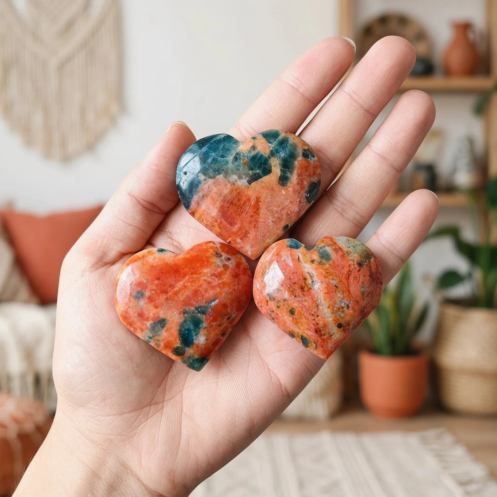 Natural Blue Apatite With Sunstone Crystal Heart,