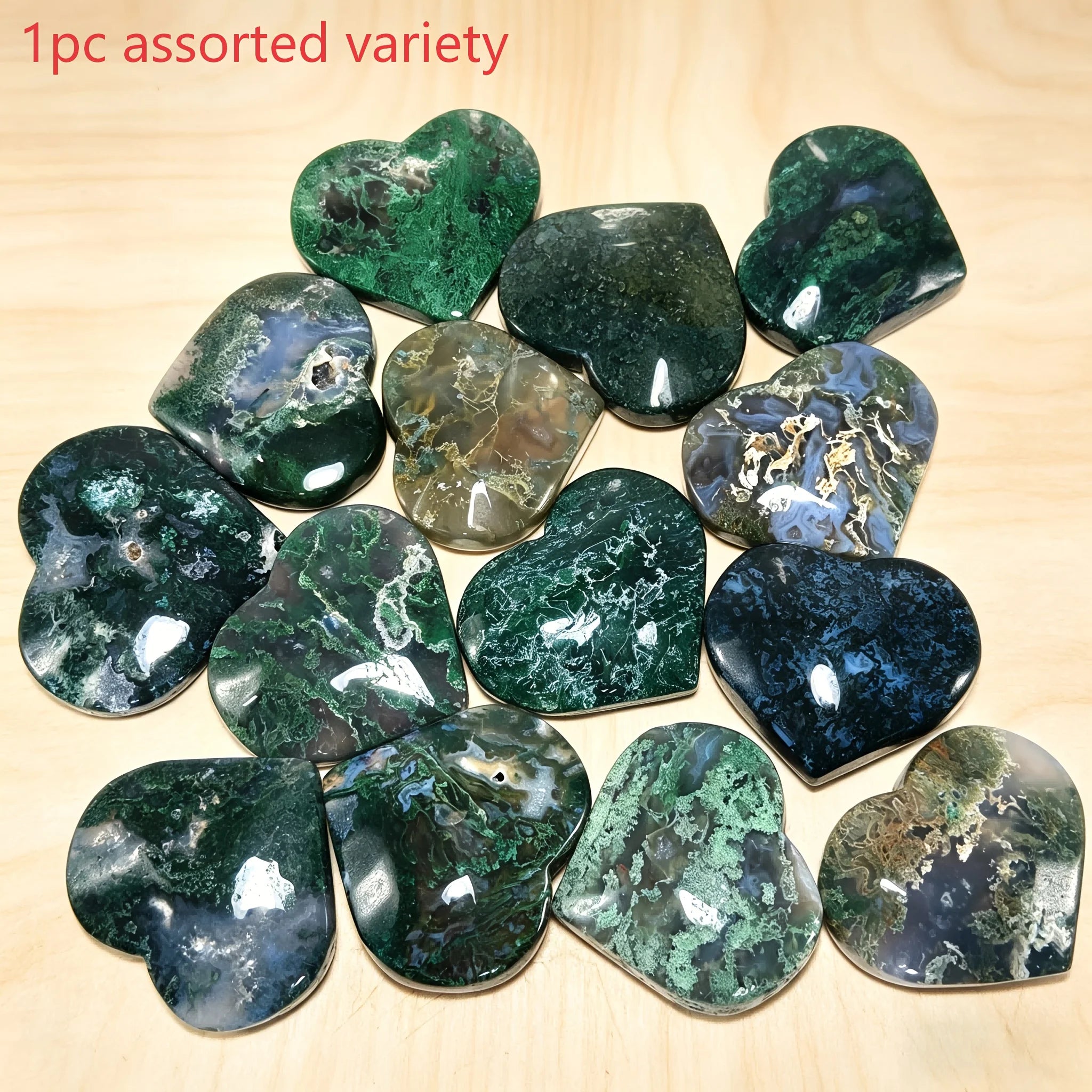 1pc Random Natural Moss Agate Heart Cabochon,