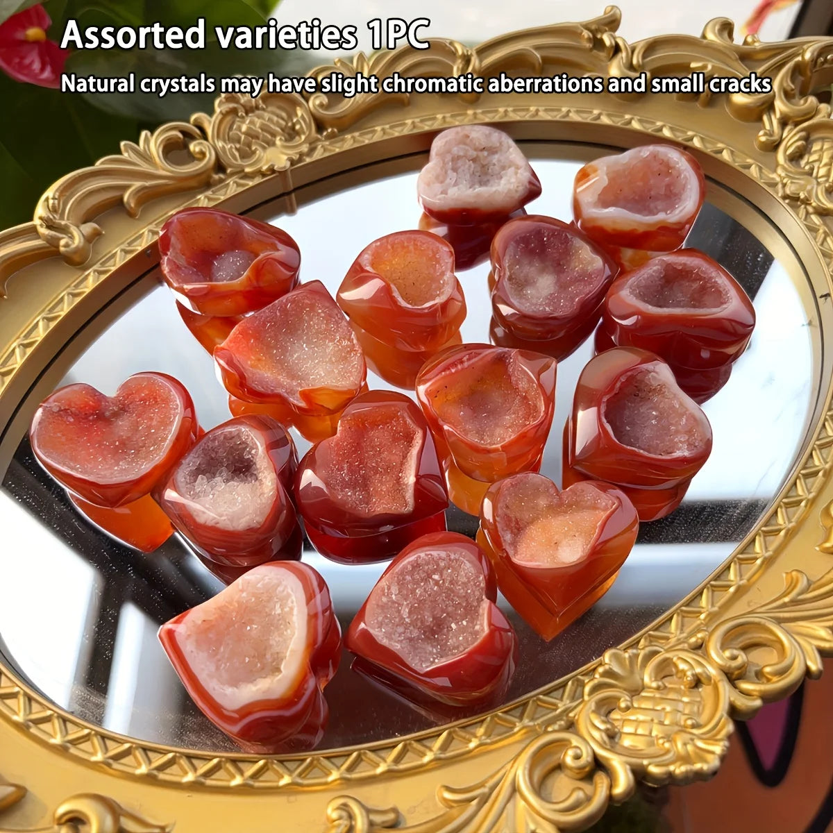 Heart-shaped Natural Red Crystal Cluster with Openwork Patterns