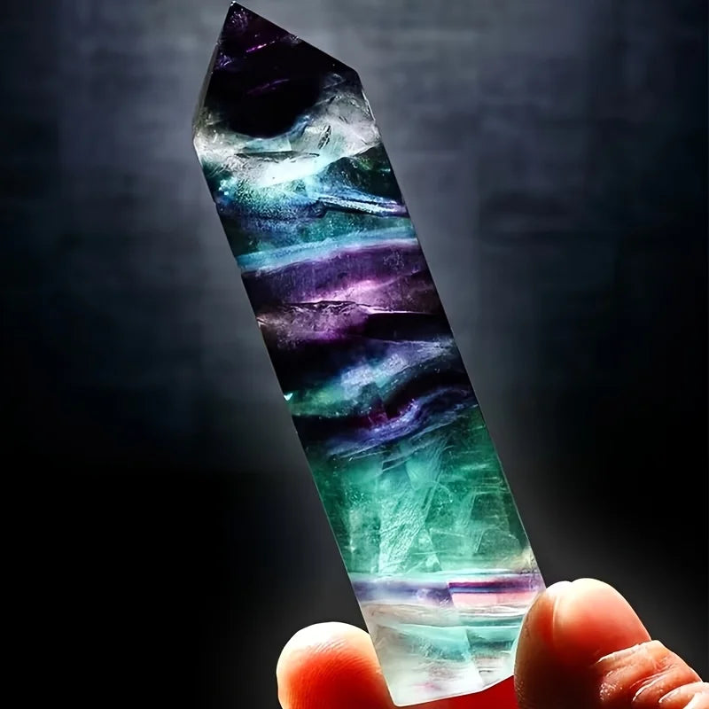 1pc Natural Rainbow Fluorite Crystal Pillar Natural Stone Meditation Decor Holiday Gift Suitable for Altar, Crystal Display