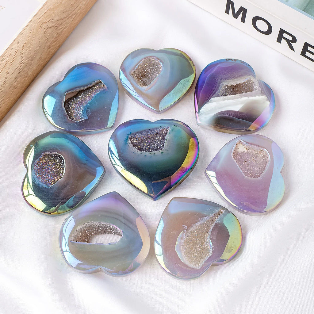 1pc Natural Crystal Aura Agate Crystal Cave Love Palmstone