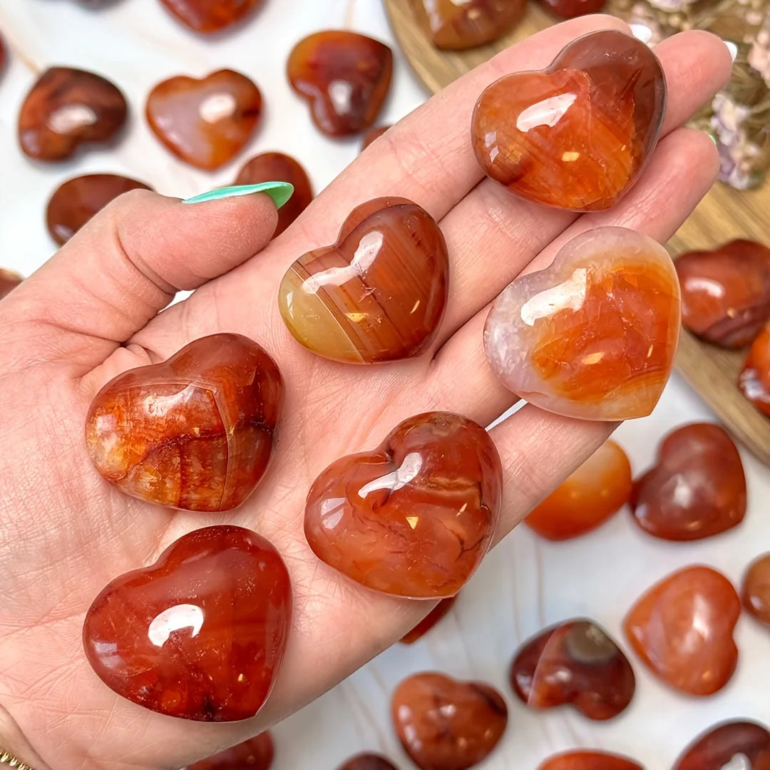 3/5/10pcs Natural Red Agate Heart Crystal, Hand Carved