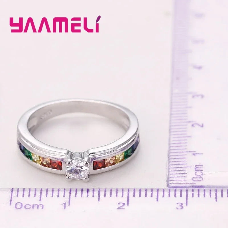 Rainbow Cubic Zircon Ring Proposal Jewelry