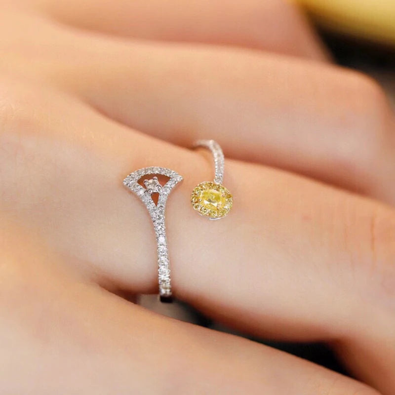 Aazuo Natrual Yellow & White Diamonds 18K Solid Gold Fairy Open Ring Upscale Trendy Senior Party Senior Customize  Fine Jewelry