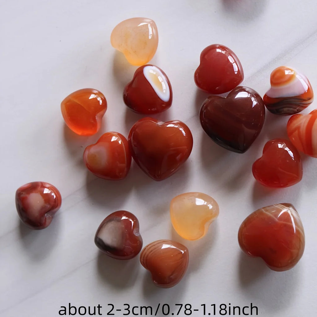 3/5/10pcs Natural Red Agate Heart Crystal, Hand Carved