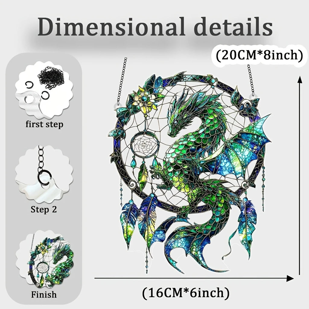 2D Green/Red Fantasy Dragon Acrylic Dream Catcher Light Catcher for Window And Door Home Decor Auspicious Gift Sunlight Catcher