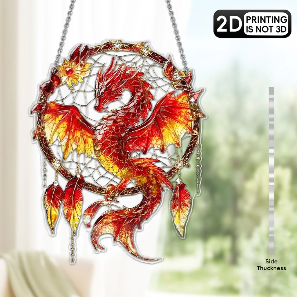 2D Green/Red Fantasy Dragon Acrylic Dream Catcher Light Catcher for Window And Door Home Decor Auspicious Gift Sunlight Catcher