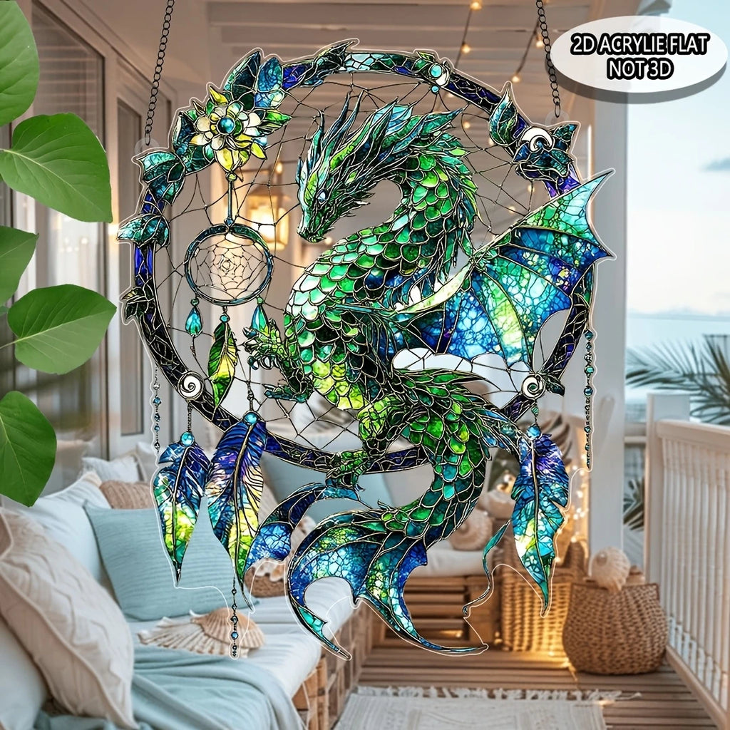 2D Green/Red Fantasy Dragon Acrylic Dream Catcher Light Catcher for Window And Door Home Decor Auspicious Gift Sunlight Catcher