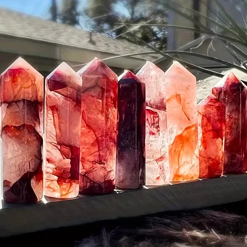 Natural Fire Quartz Towers Obelisk Crystal Tower, Perfect Gift, Magic Point Healing Stone Obelisk Wand Stone Home Decor
