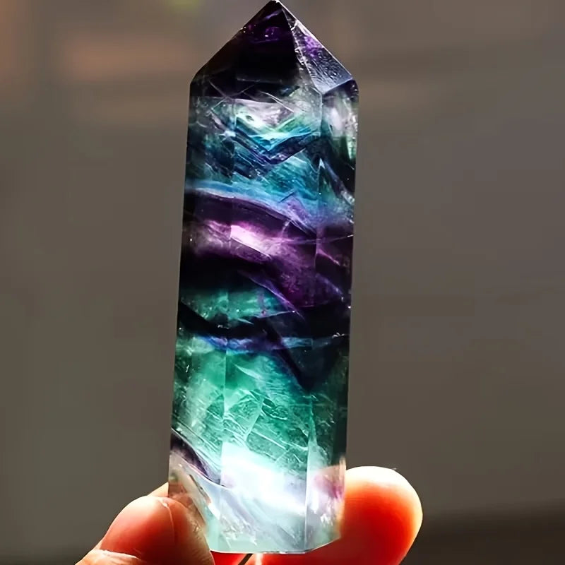1pc Natural Rainbow Fluorite Crystal Pillar Natural Stone Meditation Decor Holiday Gift Suitable for Altar, Crystal Display