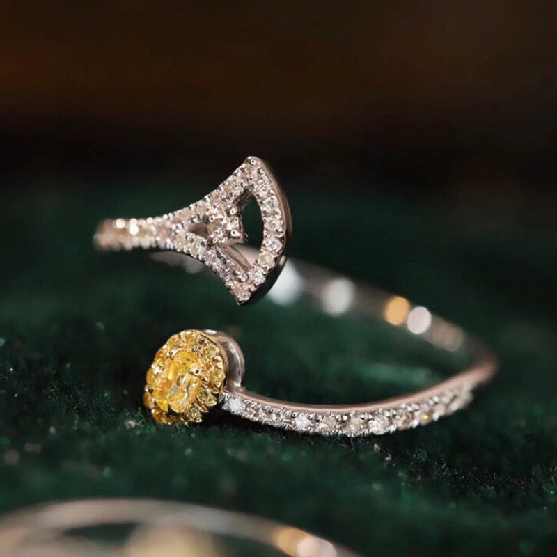 Aazuo Natrual Yellow & White Diamonds 18K Solid Gold Fairy Open Ring Upscale Trendy Senior Party Senior Customize  Fine Jewelry