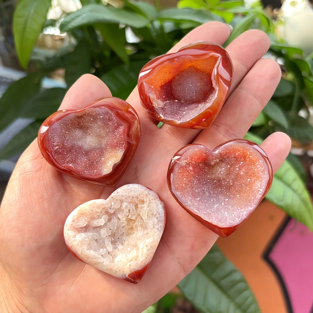 Heart-shaped Natural Red Crystal Cluster with Openwork Patterns