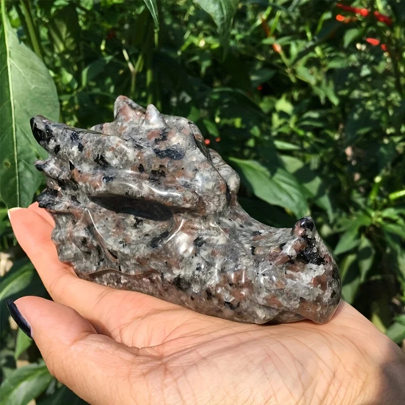 1pc Dragon Skull Decoration, Hand-Carved Quartz Ornament Stone Home Decor, Unique Gift -Jewelry Patterns