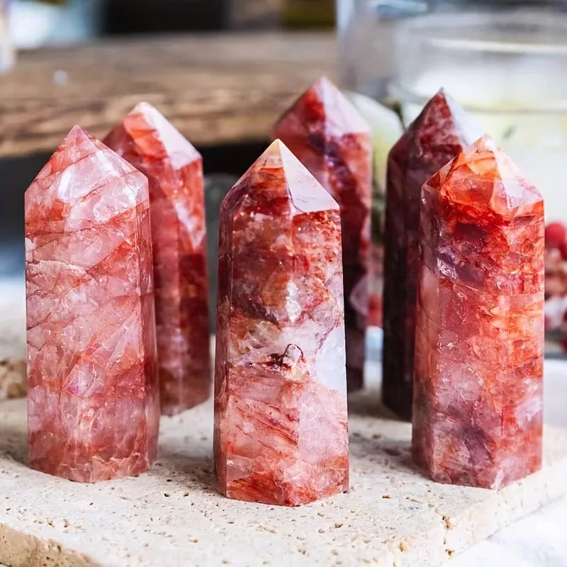 Natural Fire Quartz Towers Obelisk Crystal Tower, Perfect Gift, Magic Point Healing Stone Obelisk Wand Stone Home Decor