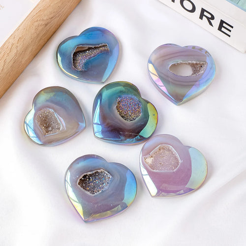 1pc Natural Crystal Aura Agate Crystal Cave Love Palmstone
