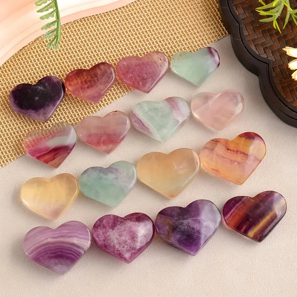 1/2pcs Natural Rainbow Fluorite Heart Carving,