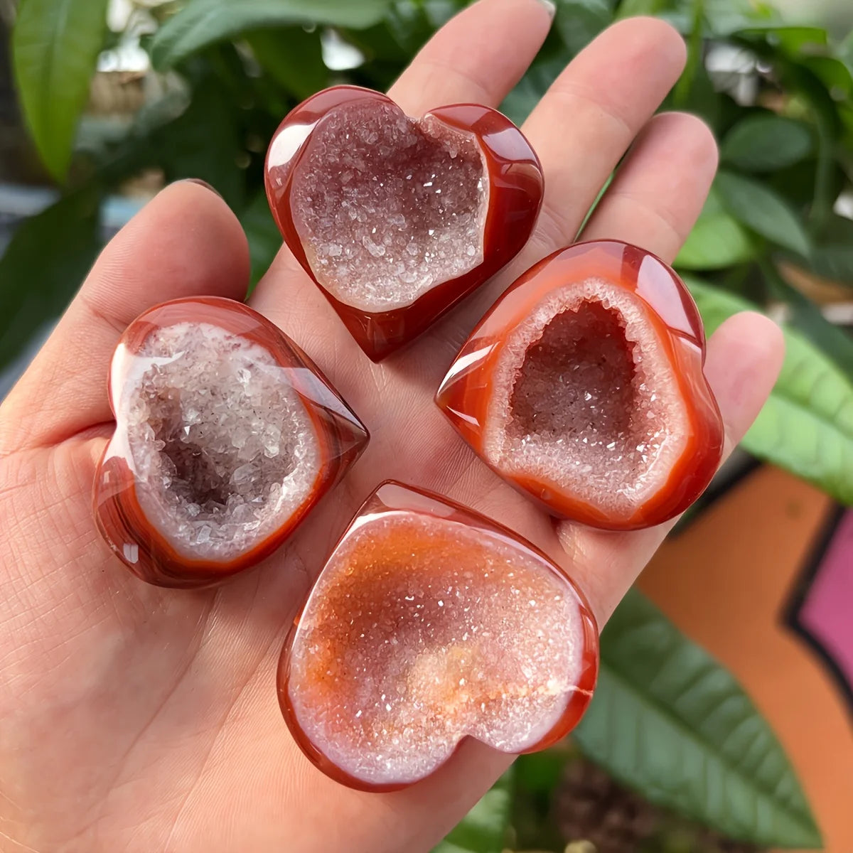 Heart-shaped Natural Red Crystal Cluster with Openwork Patterns