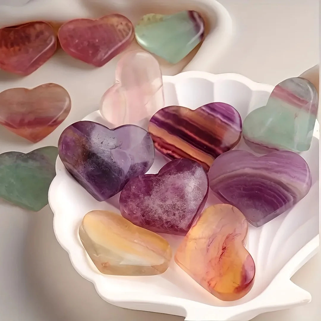 1/2pcs Natural Rainbow Fluorite Heart Carving,